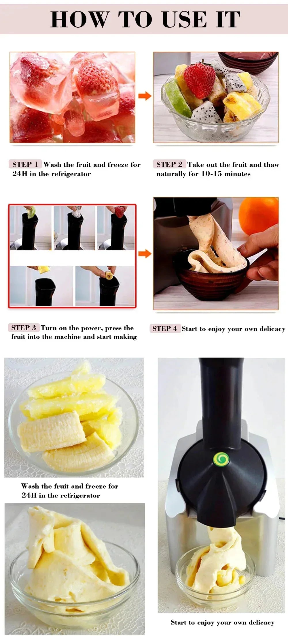Healthy Frozen Fruit Ice Cream Maker – Natural Soft Serve Machine for Kids & Family
