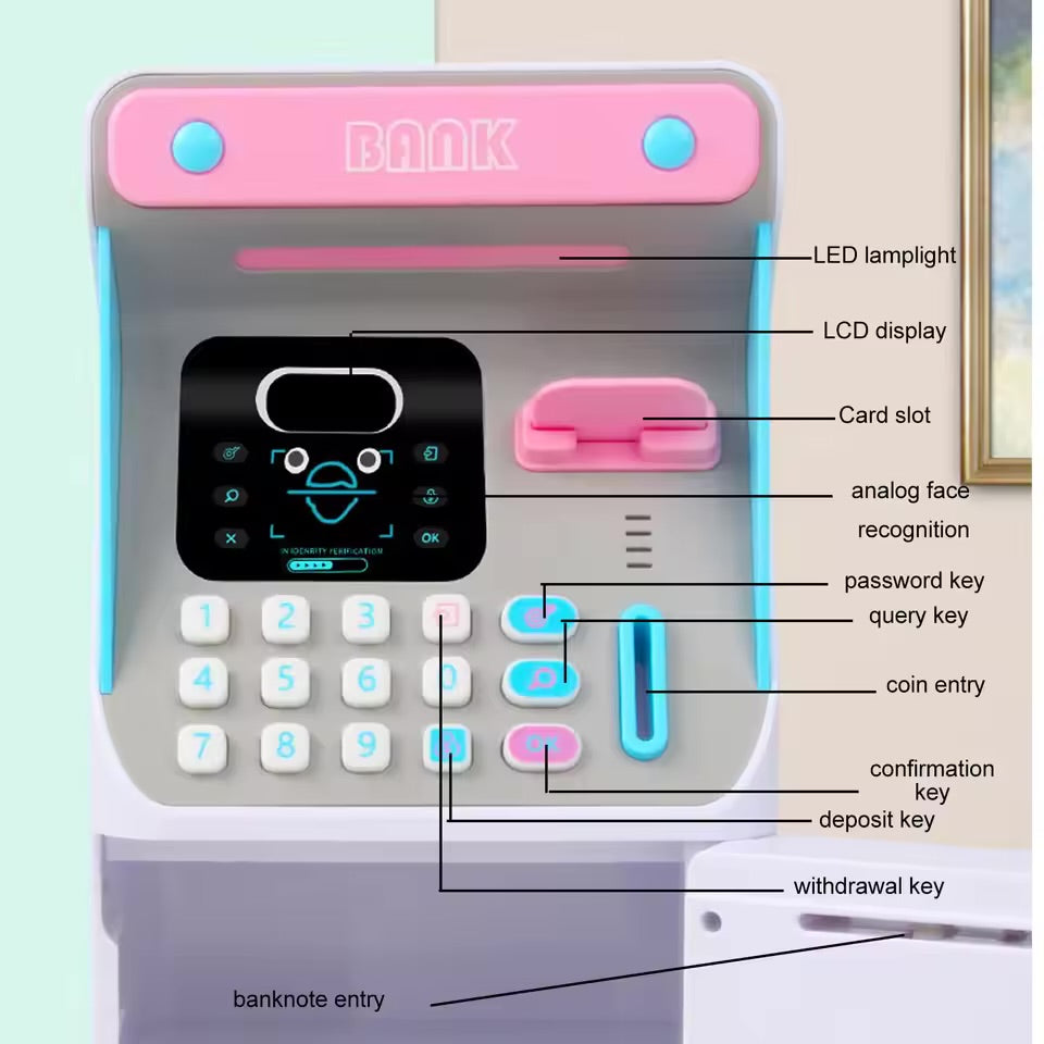 Smart ATM Piggy Bank: Face Recognition, Password Safe & Auto Bill Scroller Toy