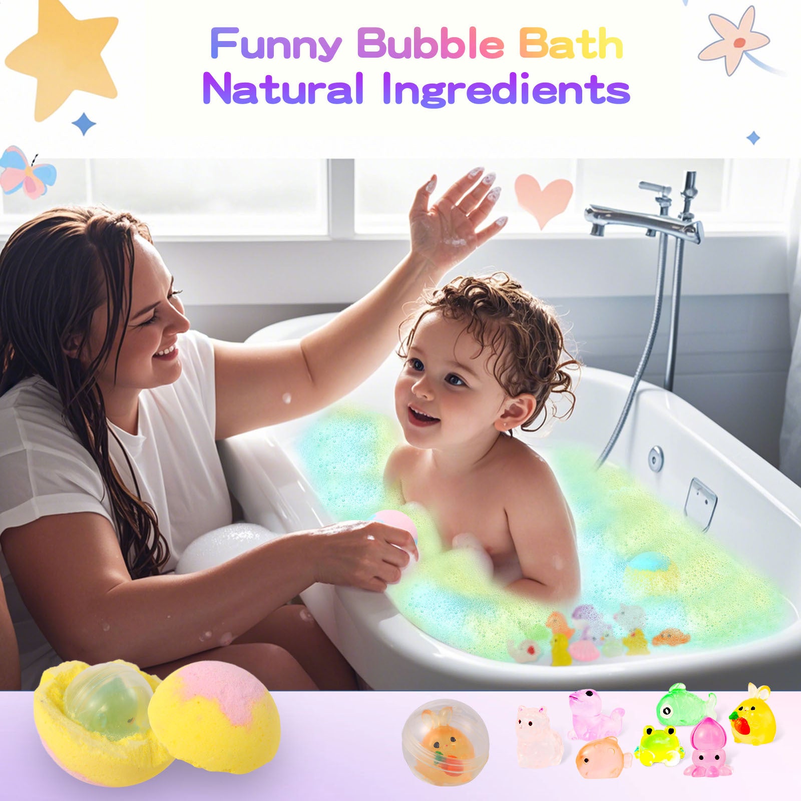 Kids Bath Bomb Set with Surprise Toy & Light-Up Doll Ball