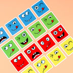 Colorful emoji tiles with various facial expressions on a peach background