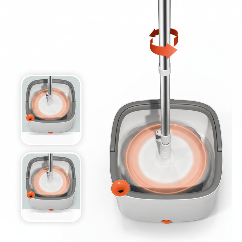 Mop with rotating head and water tank on a white background