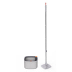 Gray mop and bucket set on a white background