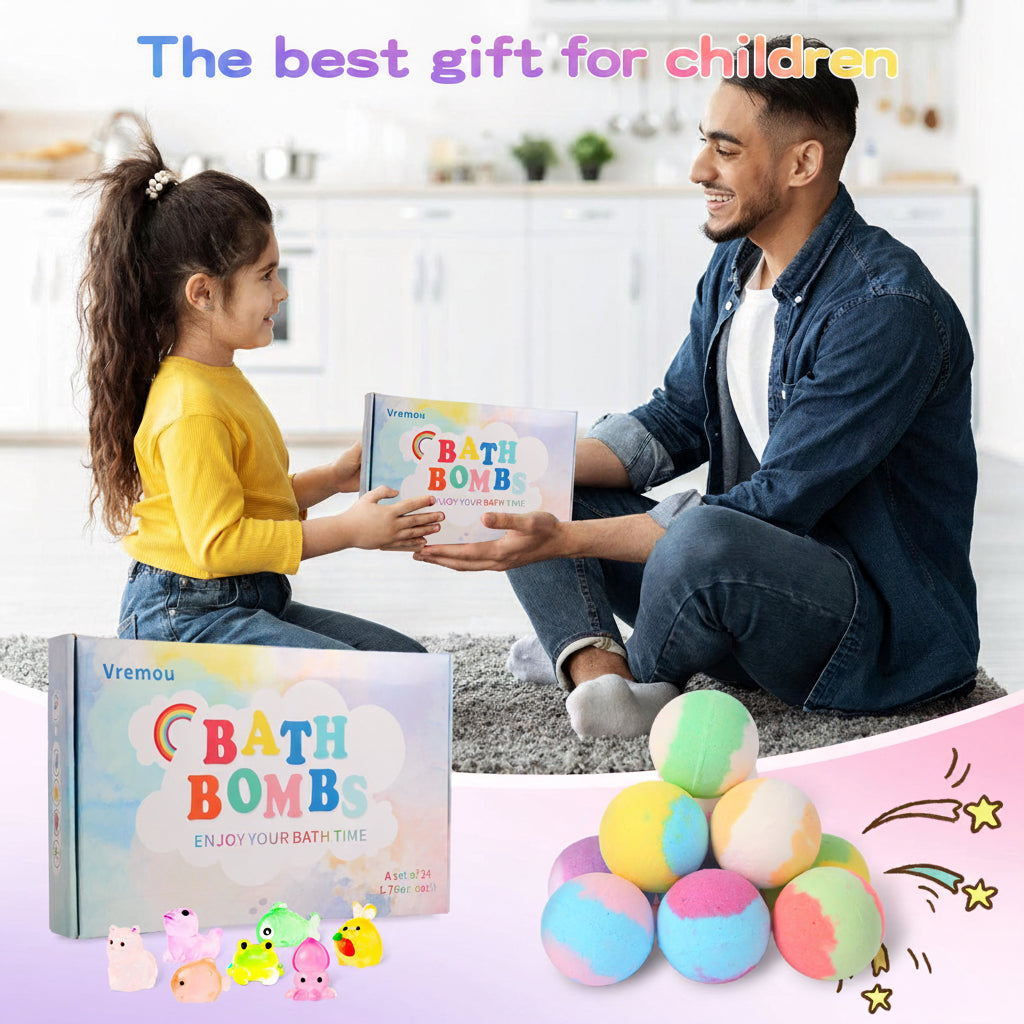 Kids Bath Bomb Set with Surprise Toy & Light-Up Doll Ball