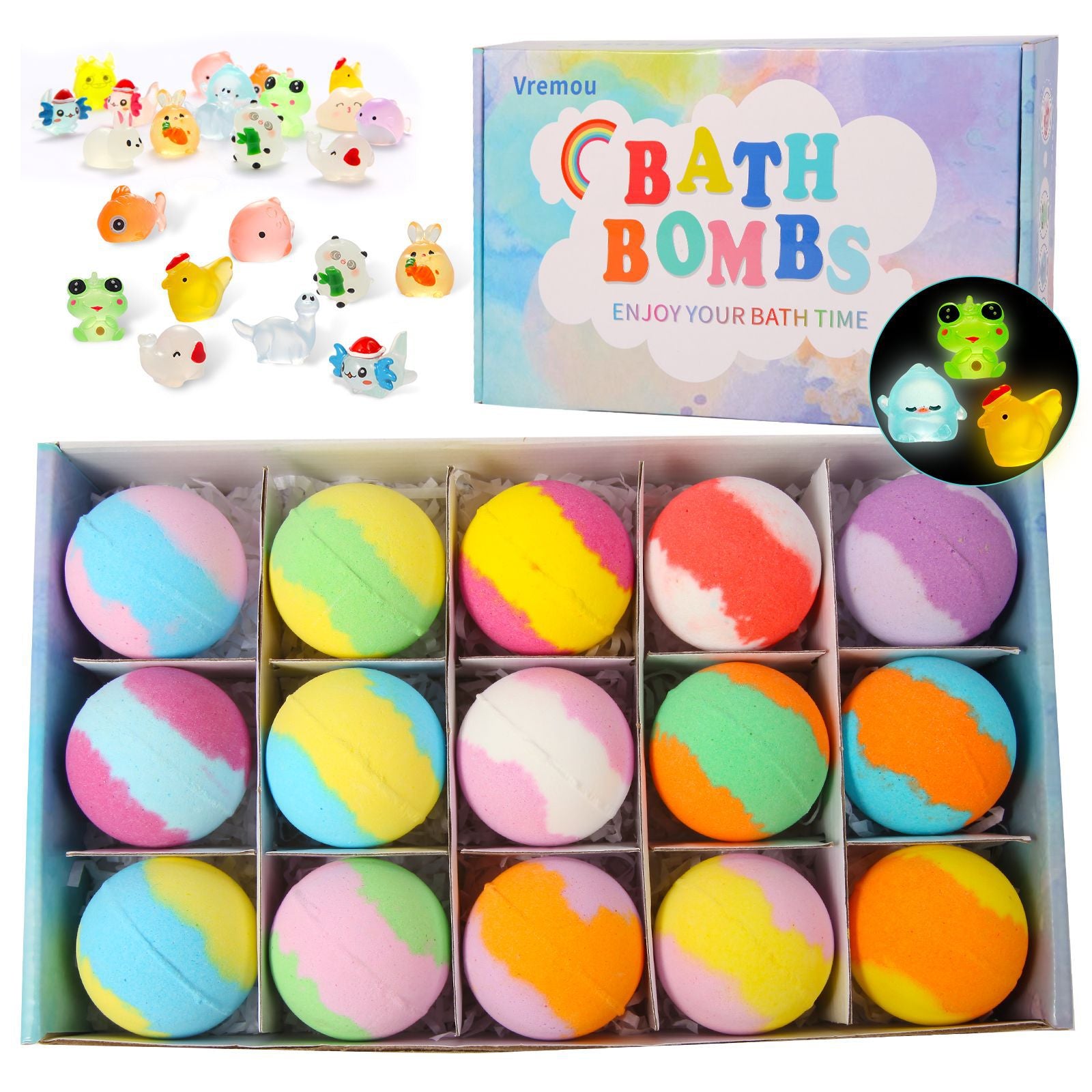 Kids Bath Bomb Set with Surprise Toy & Light-Up Doll Ball