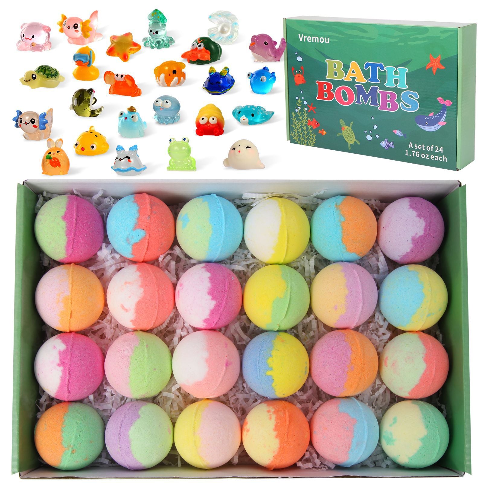 Kids Bath Bomb Set with Surprise Toy & Light-Up Doll Ball