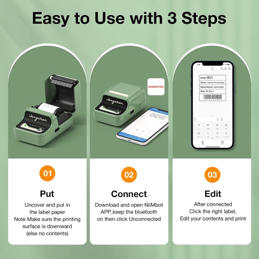 Jingchen B21 Wireless Label Maker – Inkless Bluetooth Thermal Printer for Home or Office